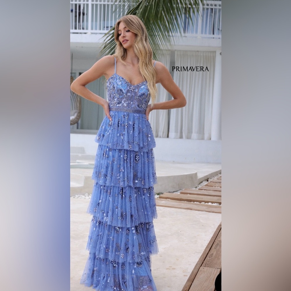 Blue Sequin Layered Dress Primavera Couture